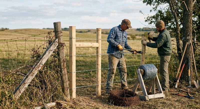 Barbed Wire Fence Installation